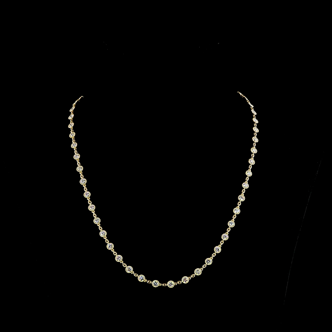 6.4 CT Round Lab Grown Diamond Station Necklace in 14K Yellow Gold
