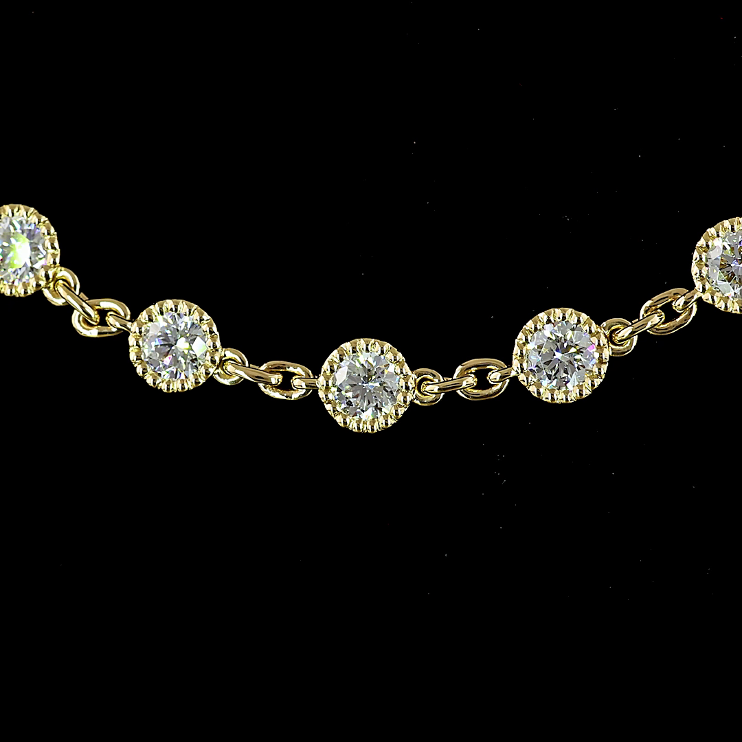 6.4 CT Round Lab Grown Diamond Station Necklace in 14K Yellow Gold – close-up