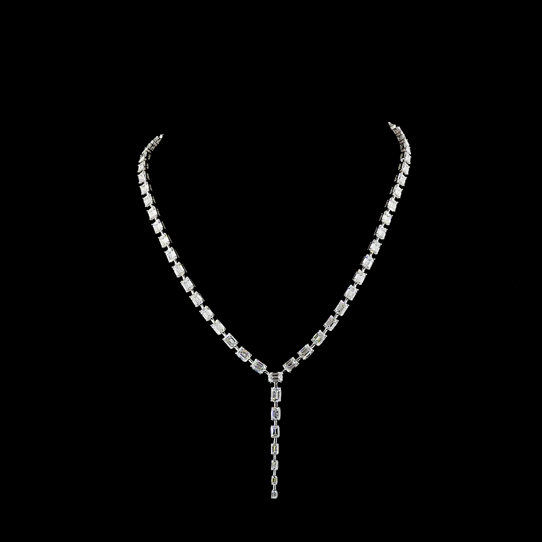 25.03 CT Emerald Lab Grown Diamond Lariat Necklace in 14K White Gold