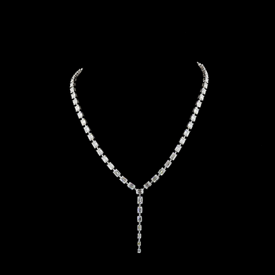25.03 CT Emerald Lab Grown Diamond Lariat Necklace in 14K White Gold