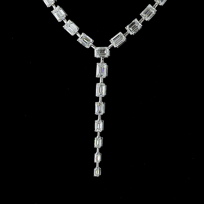 25.03 CT Emerald Lab Grown Diamond Lariat Necklace in 14K White Gold – close-up