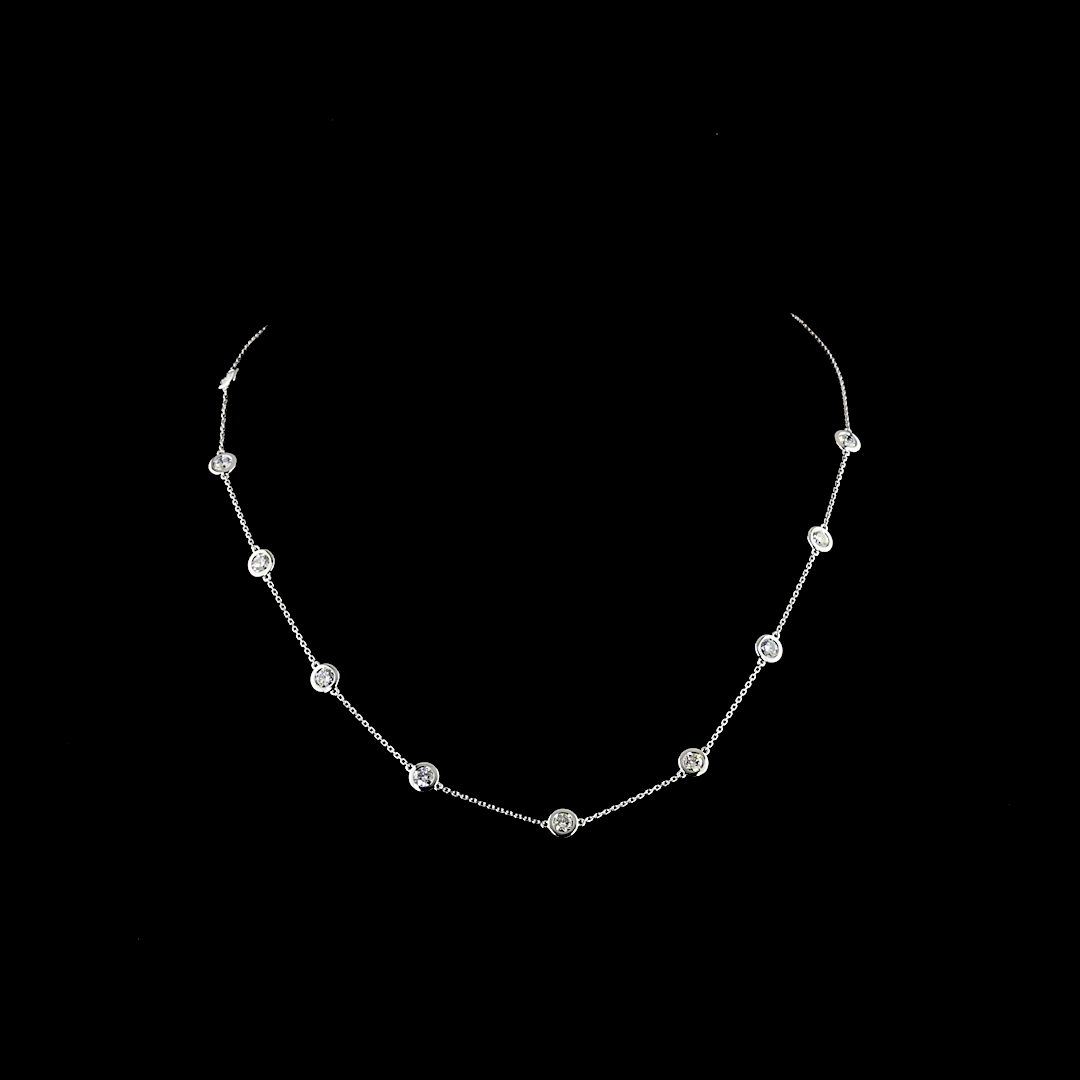 1.96 CT Round Lab Grown Diamond Station Necklace in 14K White Gold