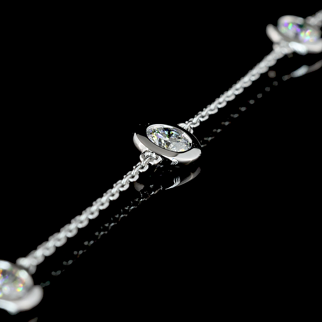 1.96 CT Round Lab Grown Diamond Station Necklace in 14K White Gold – detail