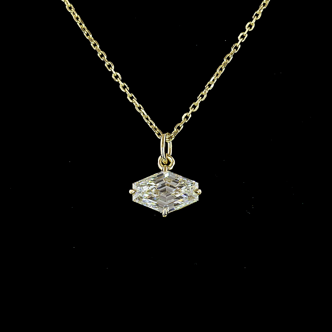 1.06 CT Lozenge Step Cut Lab Grown Diamond Solitaire Pendant in 14K Yellow Gold – close-up