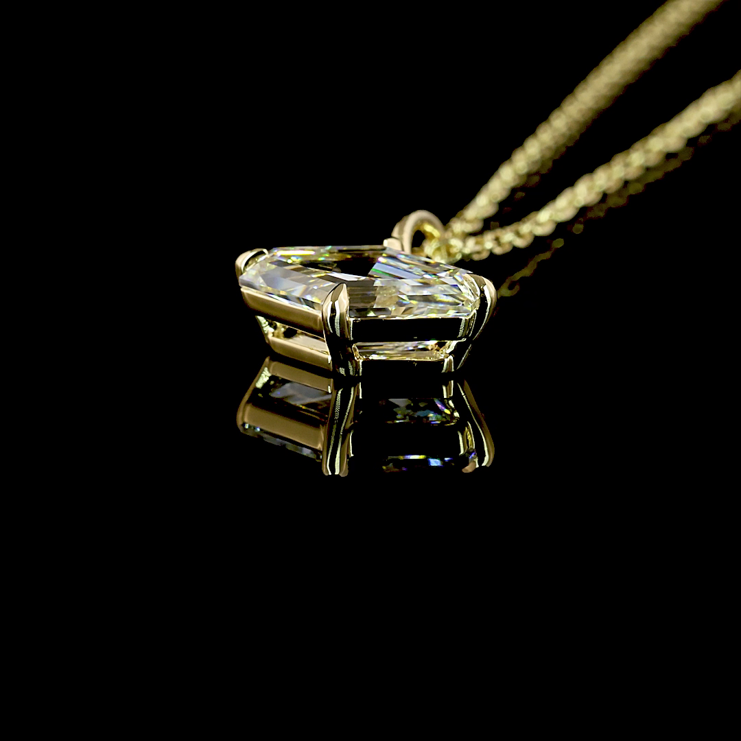 1.06 CT Lozenge Step Cut Lab Grown Diamond Solitaire Pendant in 14K Yellow Gold – side view