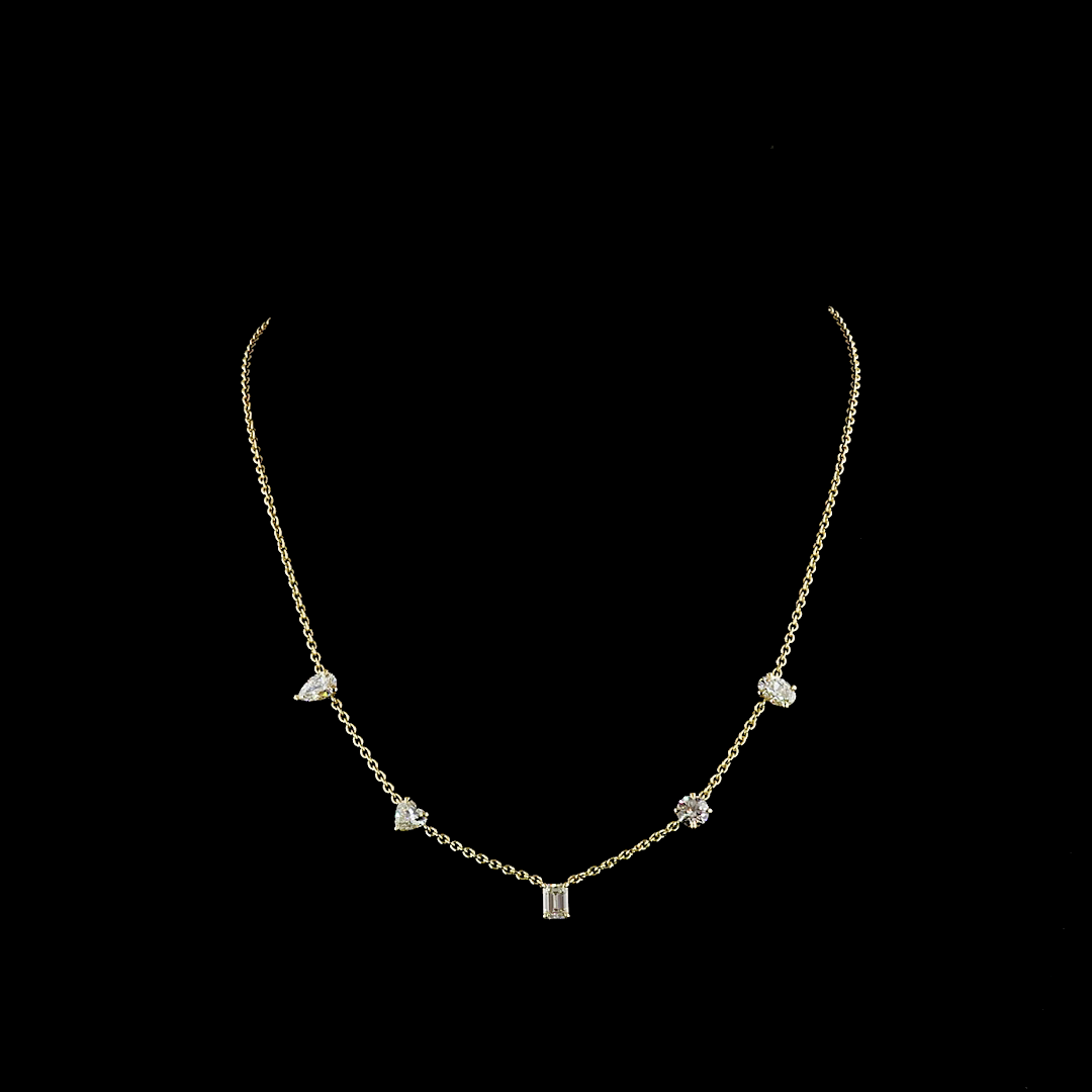 2.6 CT Round Lab Grown Diamond Station Necklace in 14K Yellow Gold