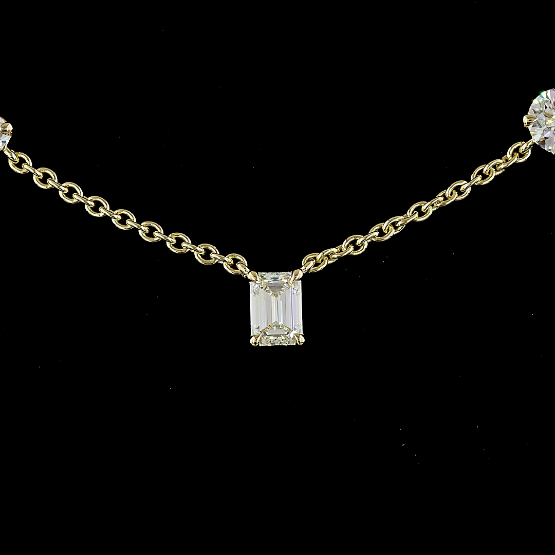 2.6 CT Round Lab Grown Diamond Station Necklace in 14K Yellow Gold – close-up
