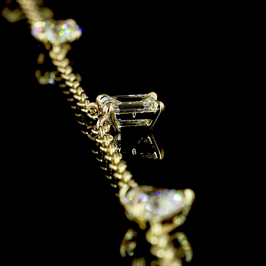 2.6 CT Round Lab Grown Diamond Station Necklace in 14K Yellow Gold – side view
