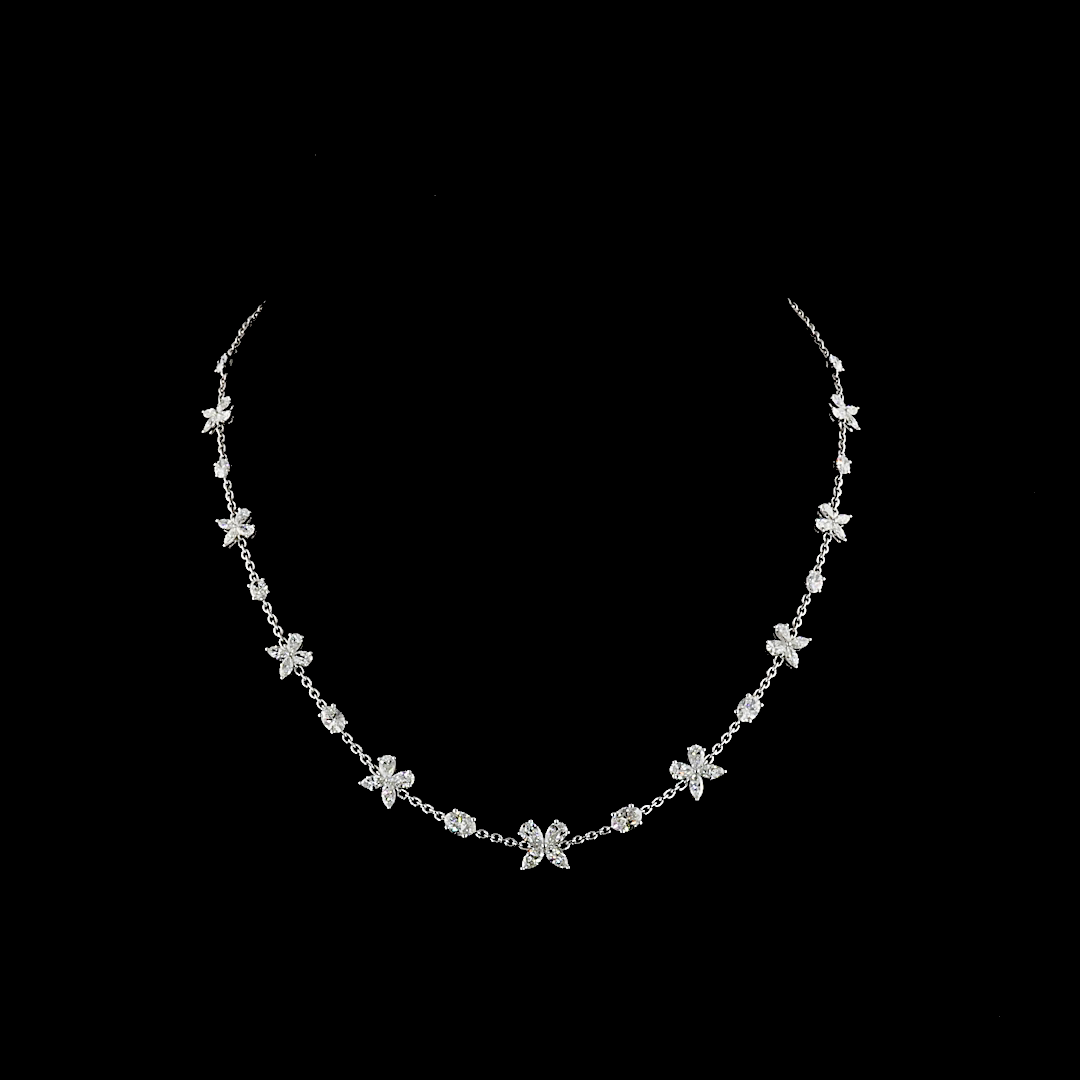 5.18 CT Oval Lab Grown Diamond Station Necklace in 14K White Gold
