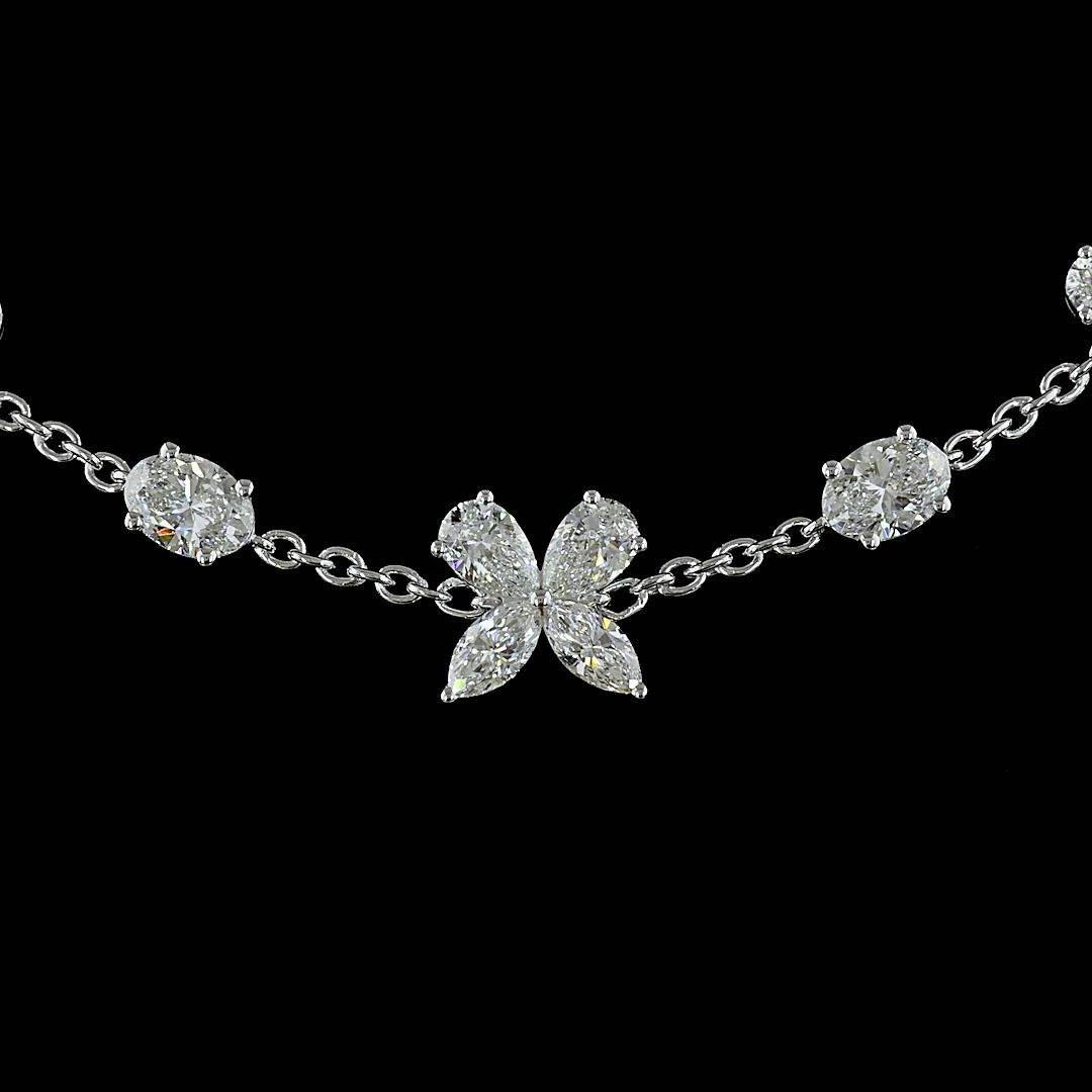 5.18 CT Oval Lab Grown Diamond Station Necklace in 14K White Gold – close-up