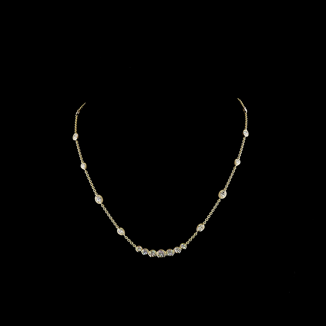 3.16 CT Mixed Shape Lab Grown Diamond Station Necklace in 14K Yellow Gold