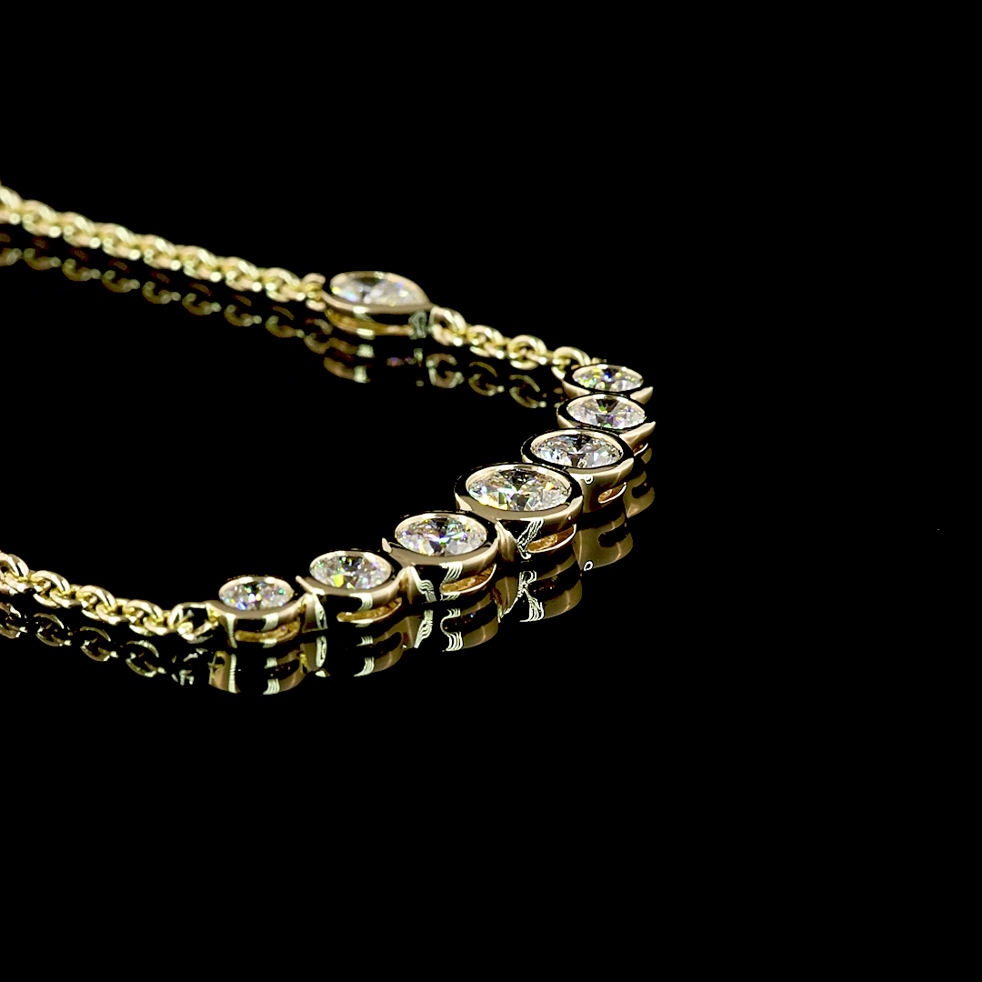 3.14 CT Round Lab Grown Diamond Station Necklace in 14K Yellow Gold – side view