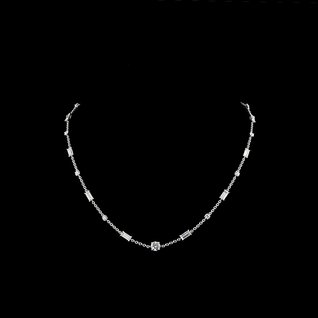 4.14 CT Mixed Shape Lab Grown Diamond Station Necklace in 14K White Gold