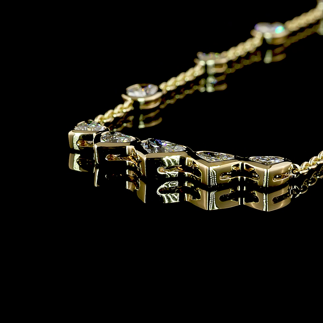 4.61 CT Oval Lab Grown Diamond Station Necklace in 14K Yellow Gold – detail