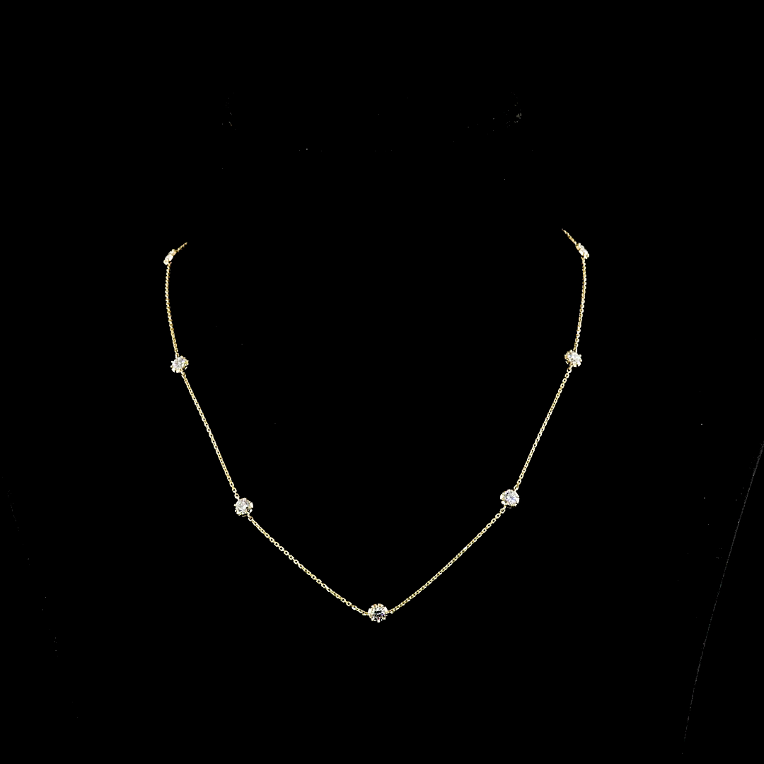 1.76 CT Round Lab Grown Diamond Station Necklace in 14K Yellow Gold