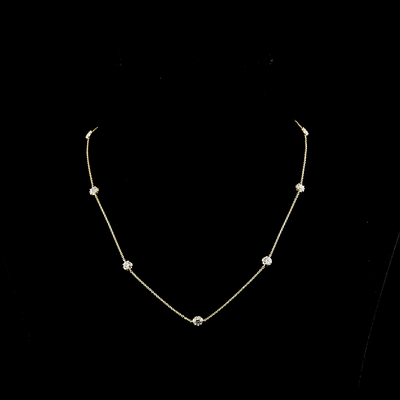 1.76 CT Round Lab Grown Diamond Station Necklace in 14K Yellow Gold