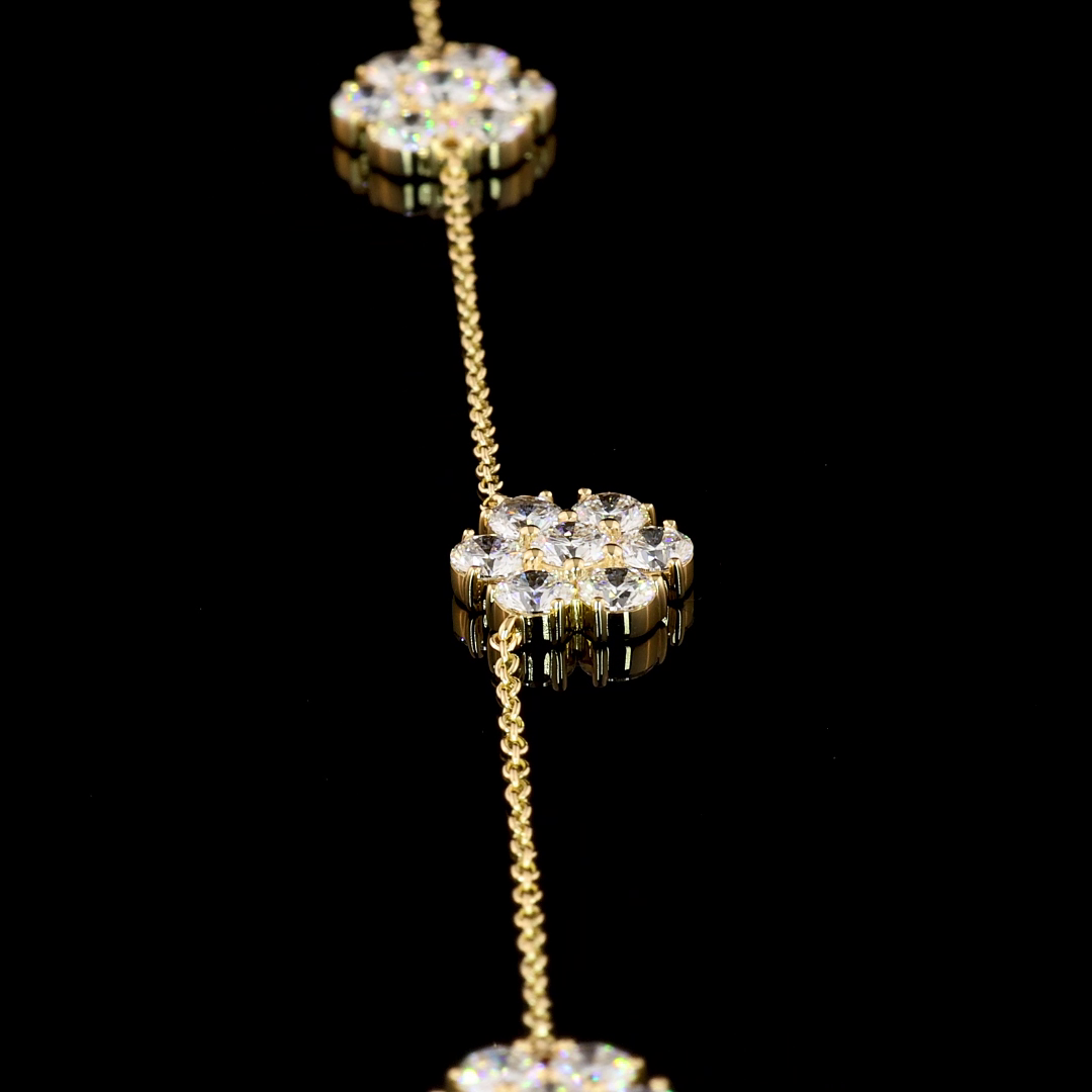 9.96 CT Round Lab Grown Diamond Station Necklace in 18K Yellow Gold – detail