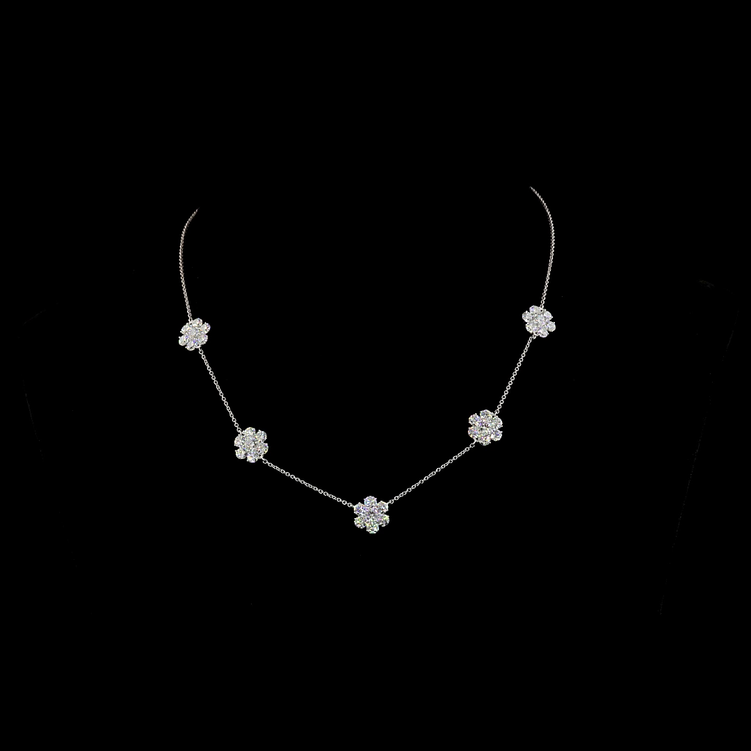 4.91 CT Round Lab Grown Diamond Station Necklace in 18K White Gold