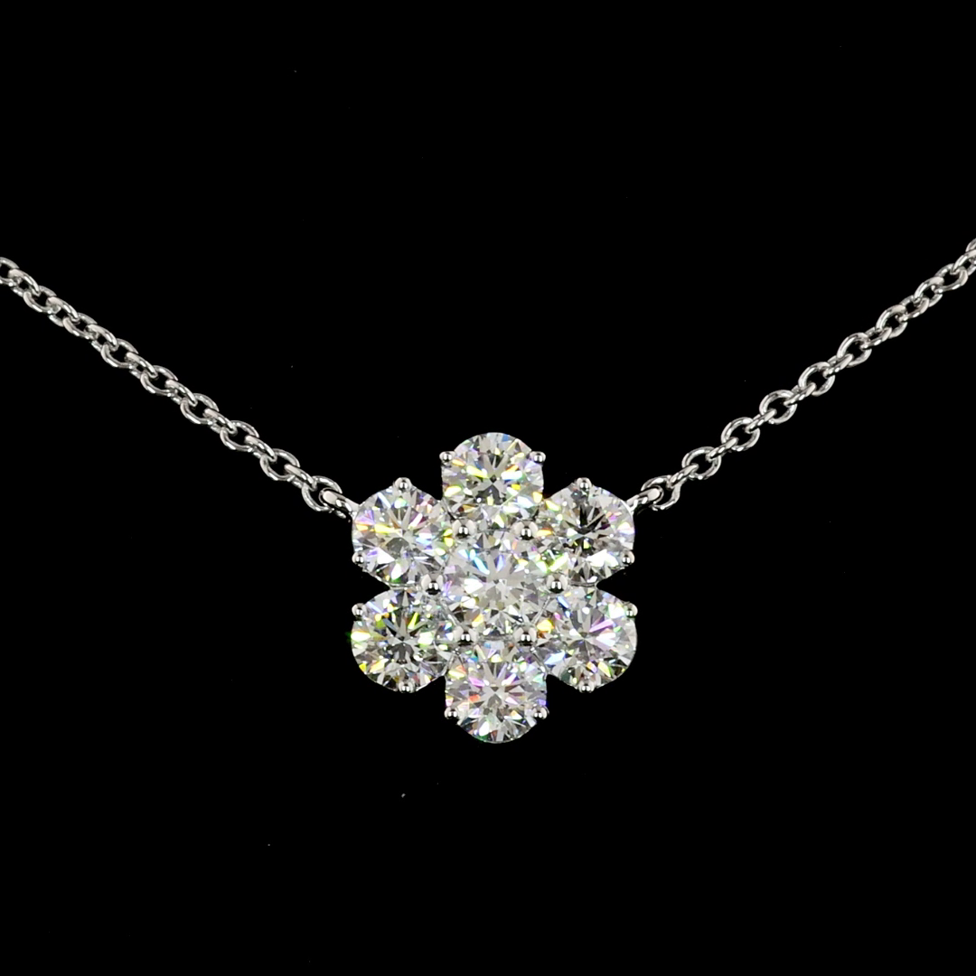 4.91 CT Round Lab Grown Diamond Station Necklace in 18K White Gold – close-up