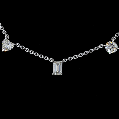 2.6 CT Mixed Shape Lab Grown Diamond Station Necklace in 14K White Gold – close-up
