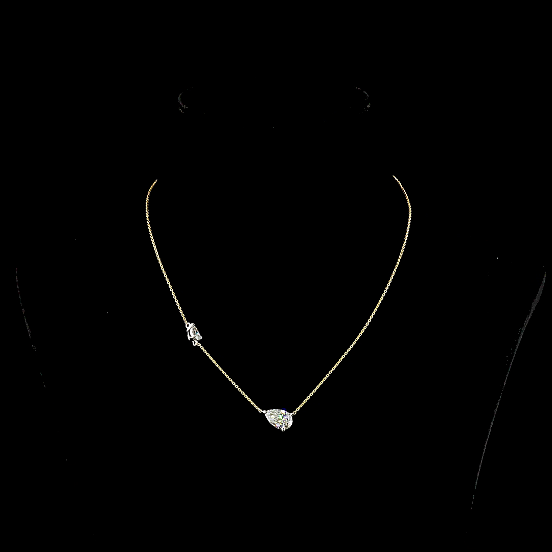 2.63 CT Pear Lab Grown Diamond Station Necklace in 18K Two Tone Gold