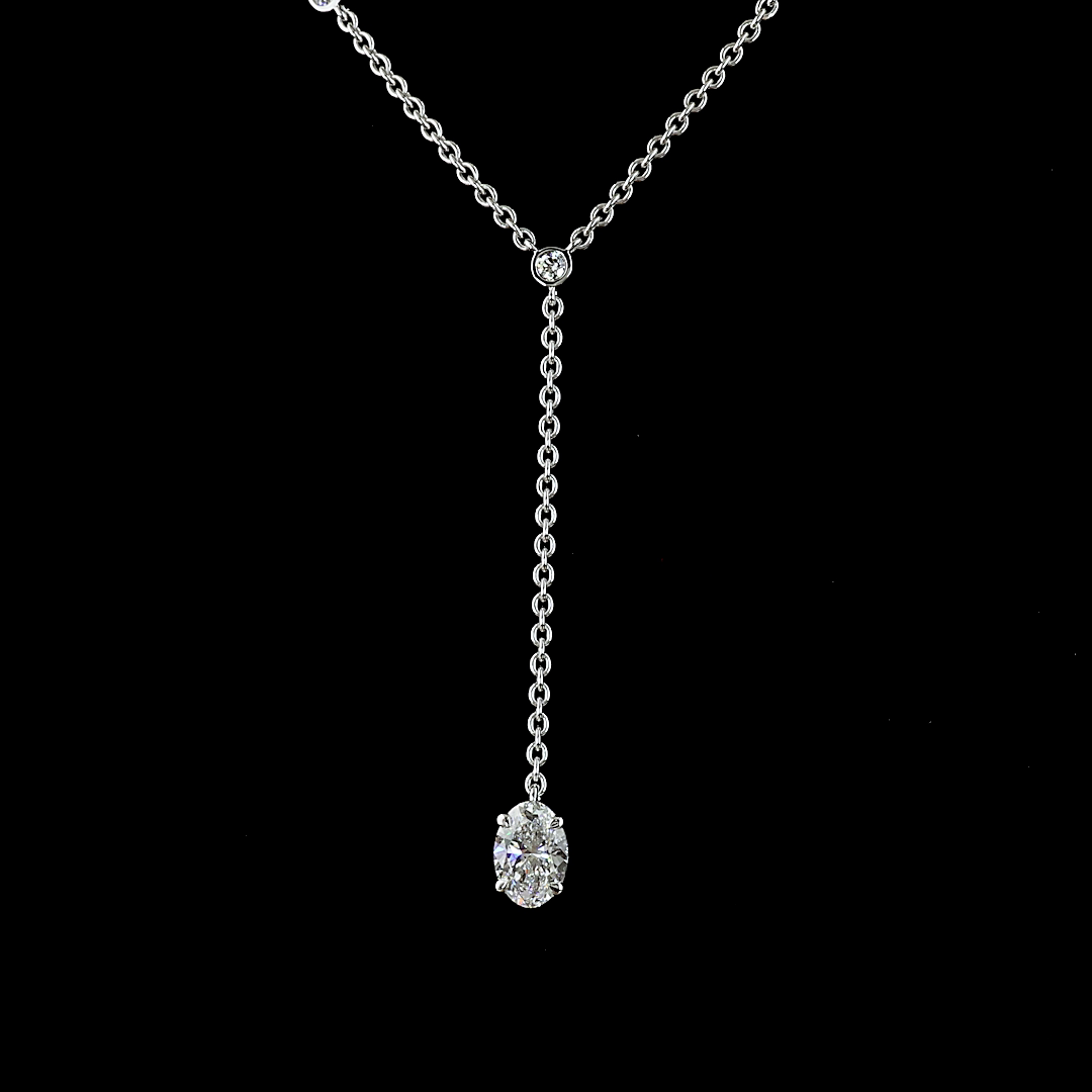 1.52 CT Oval Lab Grown Diamond Tennis Necklace in 14K White Gold – close-up