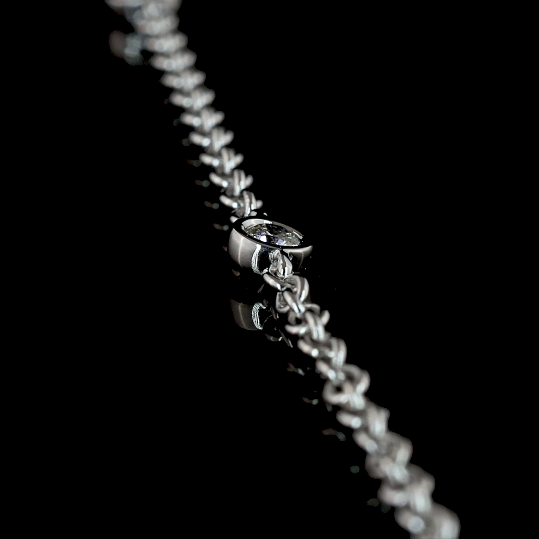 1.52 CT Oval Lab Grown Diamond Tennis Necklace in 14K White Gold – side view