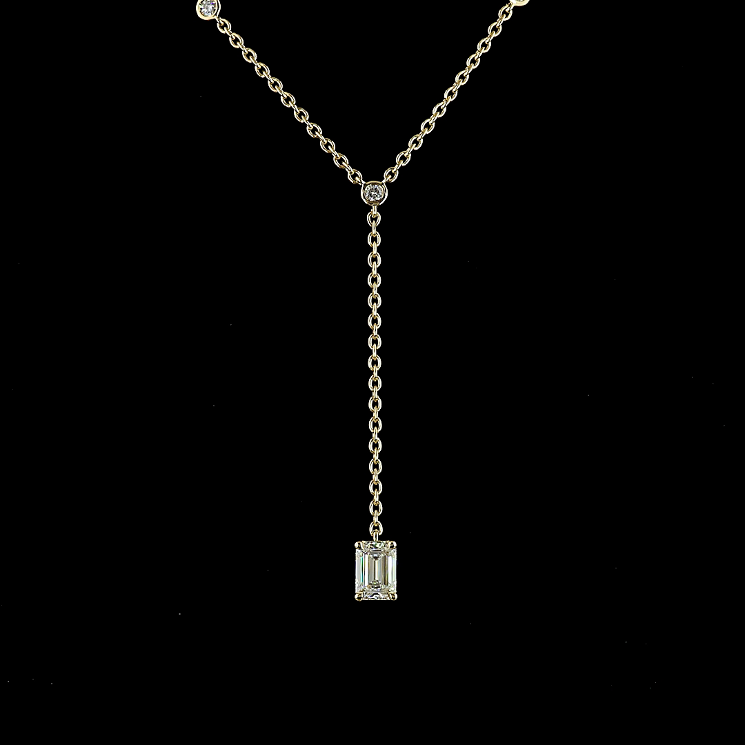1.42 CT Emerald Lab Grown Diamond Tennis Necklace in 14K Yellow Gold – close-up
