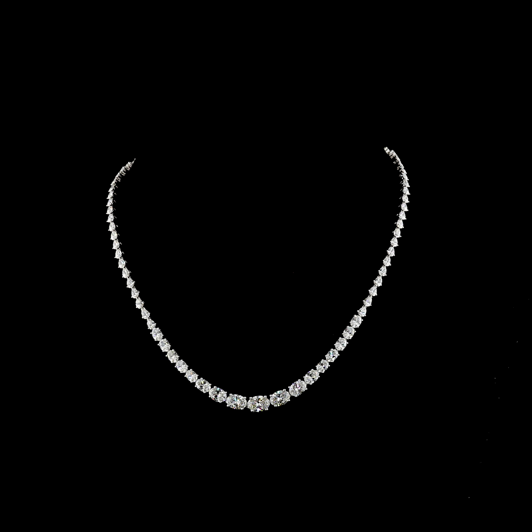 15.21 CT Oval Lab Grown Diamond Riviera Necklace in 14K White Gold