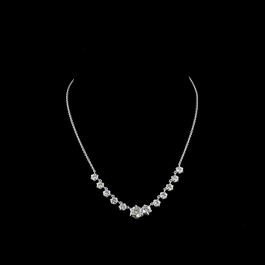 7.05 CT Round Lab Grown Diamond Statement Necklace in 14K White Gold