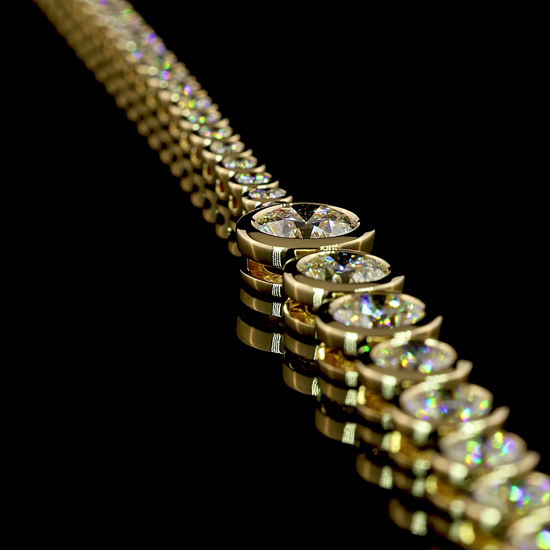 8.28 CT Round Lab Grown Diamond Riviera Necklace in 14K Yellow Gold – side view