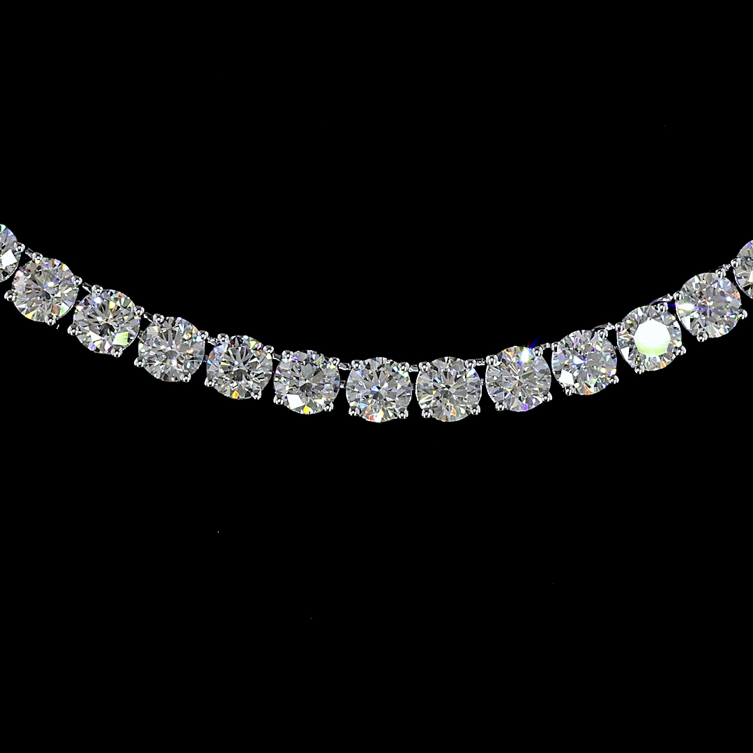 15.34 CT Round Lab Grown Diamond Tennis Necklace in 14K White Gold – close-up