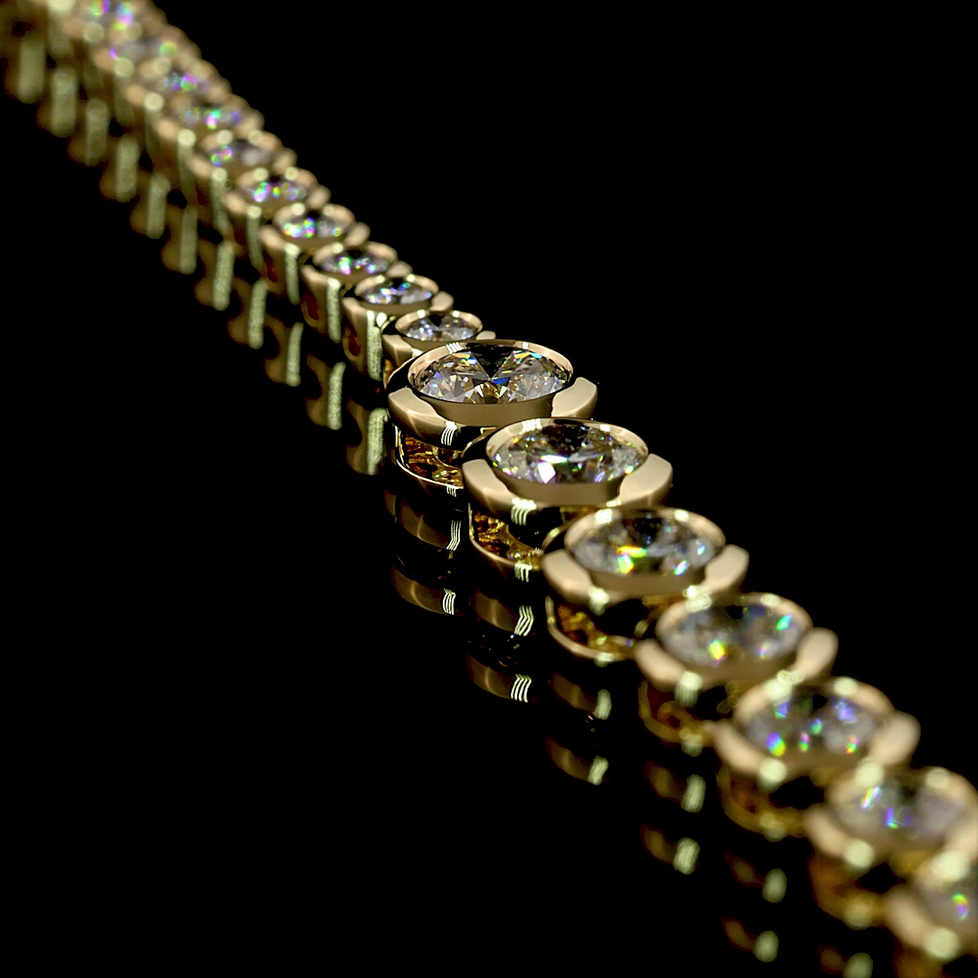 5.53 CT Round Lab Grown Diamond Riviera Necklace in 14K Yellow Gold – side view