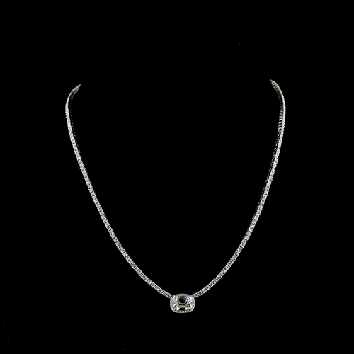 7.05 CT Antique Cushion Lab Grown Diamond Statement Necklace in 14K White Gold