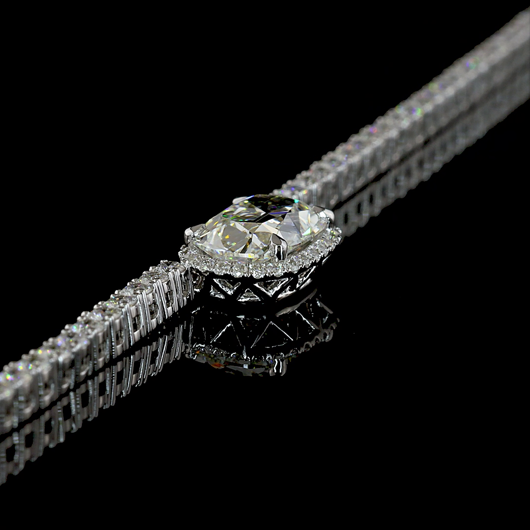 7.05 CT Antique Cushion Lab Grown Diamond Statement Necklace in 14K White Gold – side view