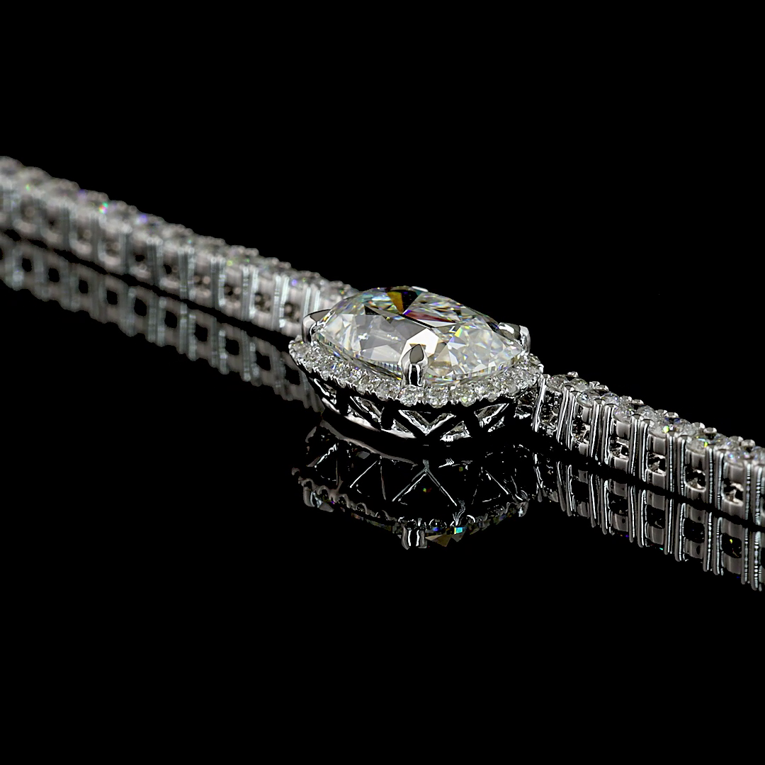 7.05 CT Antique Cushion Lab Grown Diamond Statement Necklace in 14K White Gold – detail