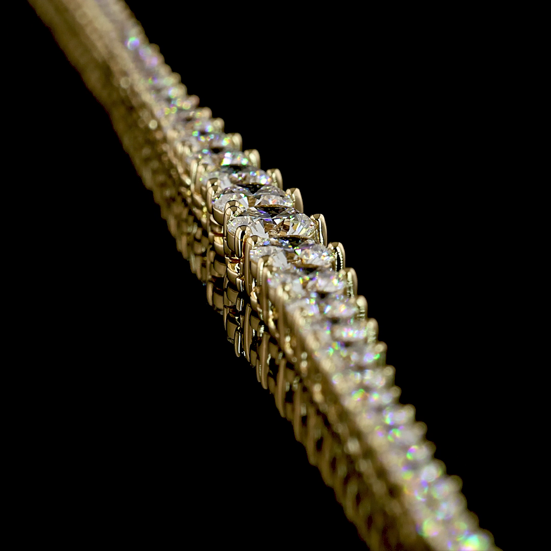 5.23 CT Round Lab Grown Diamond Riviera Necklace in 14K Yellow Gold – side view
