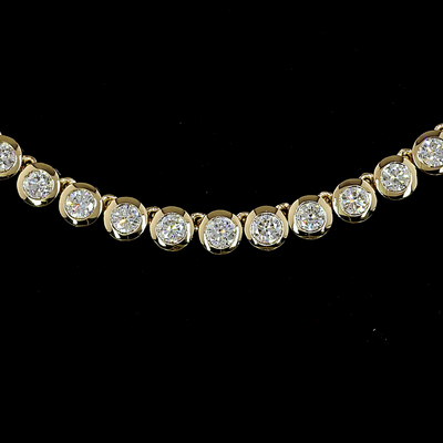 6.81 CT Round Lab Grown Diamond Tennis Necklace in 14K Yellow Gold – close-up