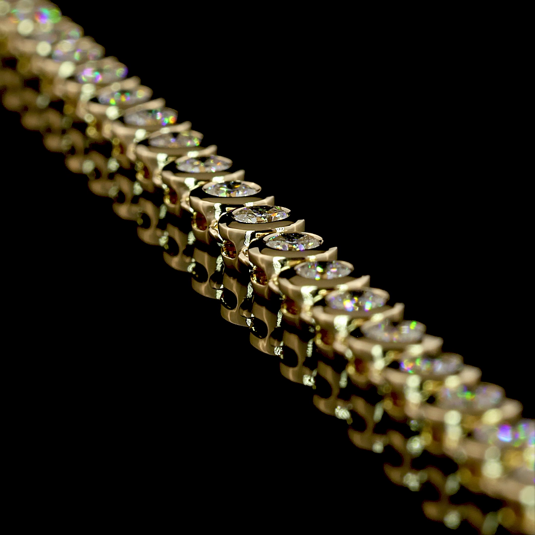 6.81 CT Round Lab Grown Diamond Tennis Necklace in 14K Yellow Gold – side view