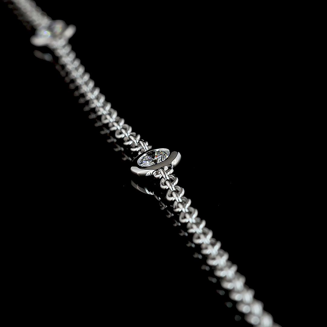1.02 CT Round Lab Grown Diamond Station Necklace in 14K White Gold – side view