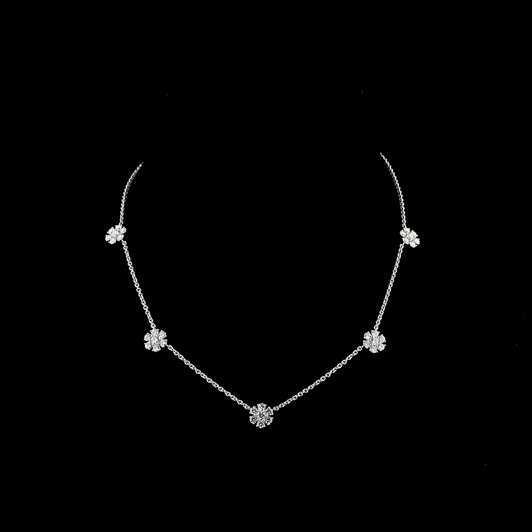 2.96 CT Round Lab Grown Diamond Station Necklace in 14K White Gold