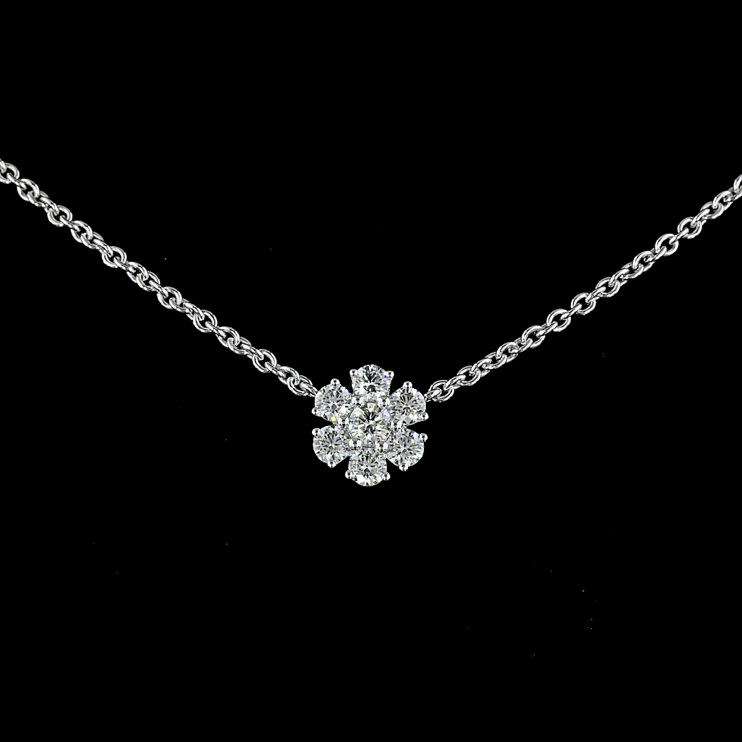 2.96 CT Round Lab Grown Diamond Station Necklace in 14K White Gold – close-up