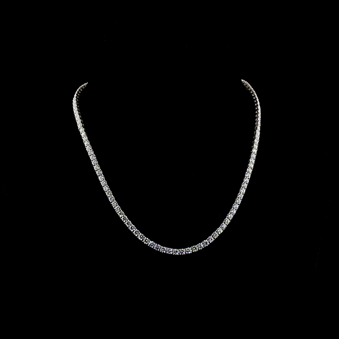 17.12 CT Round Lab Grown Diamond Tennis Necklace in 14K White Gold
