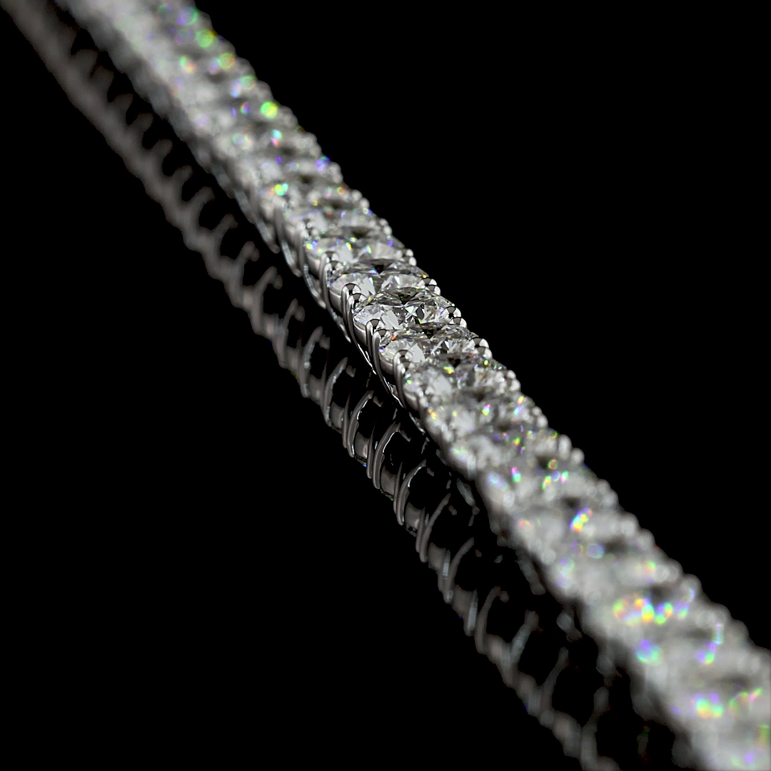 17.12 CT Round Lab Grown Diamond Tennis Necklace in 14K White Gold – side view