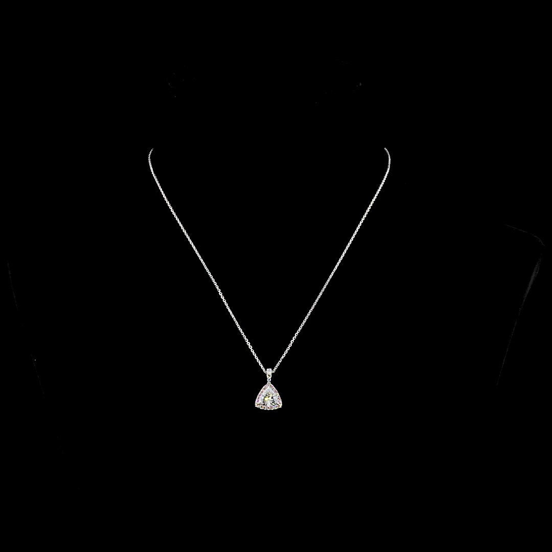 1.31 CT Triangle Lab Grown Diamond Halo Pendant in 14K White Gold