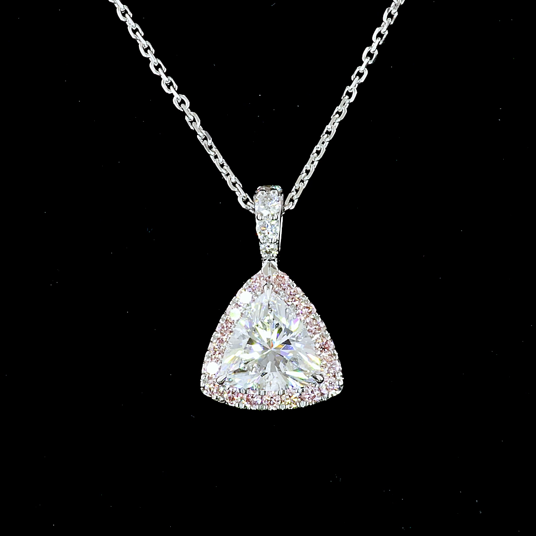 1.31 CT Triangle Lab Grown Diamond Halo Pendant in 14K White Gold – close-up