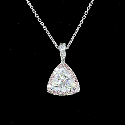 1.31 CT Triangle Lab Grown Diamond Halo Pendant in 14K White Gold – close-up