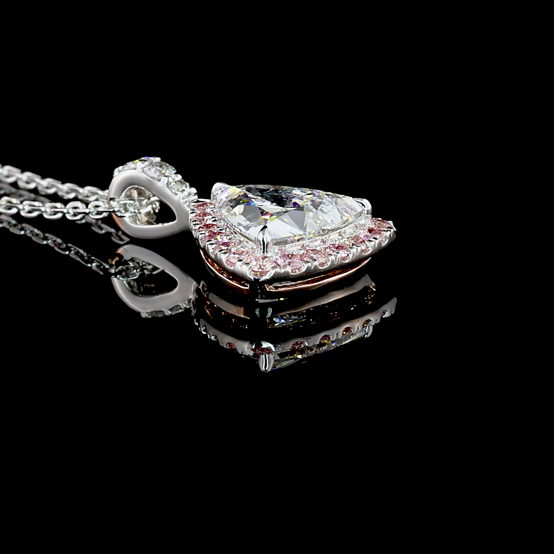 1.31 CT Triangle Lab Grown Diamond Halo Pendant in 14K White Gold – side view