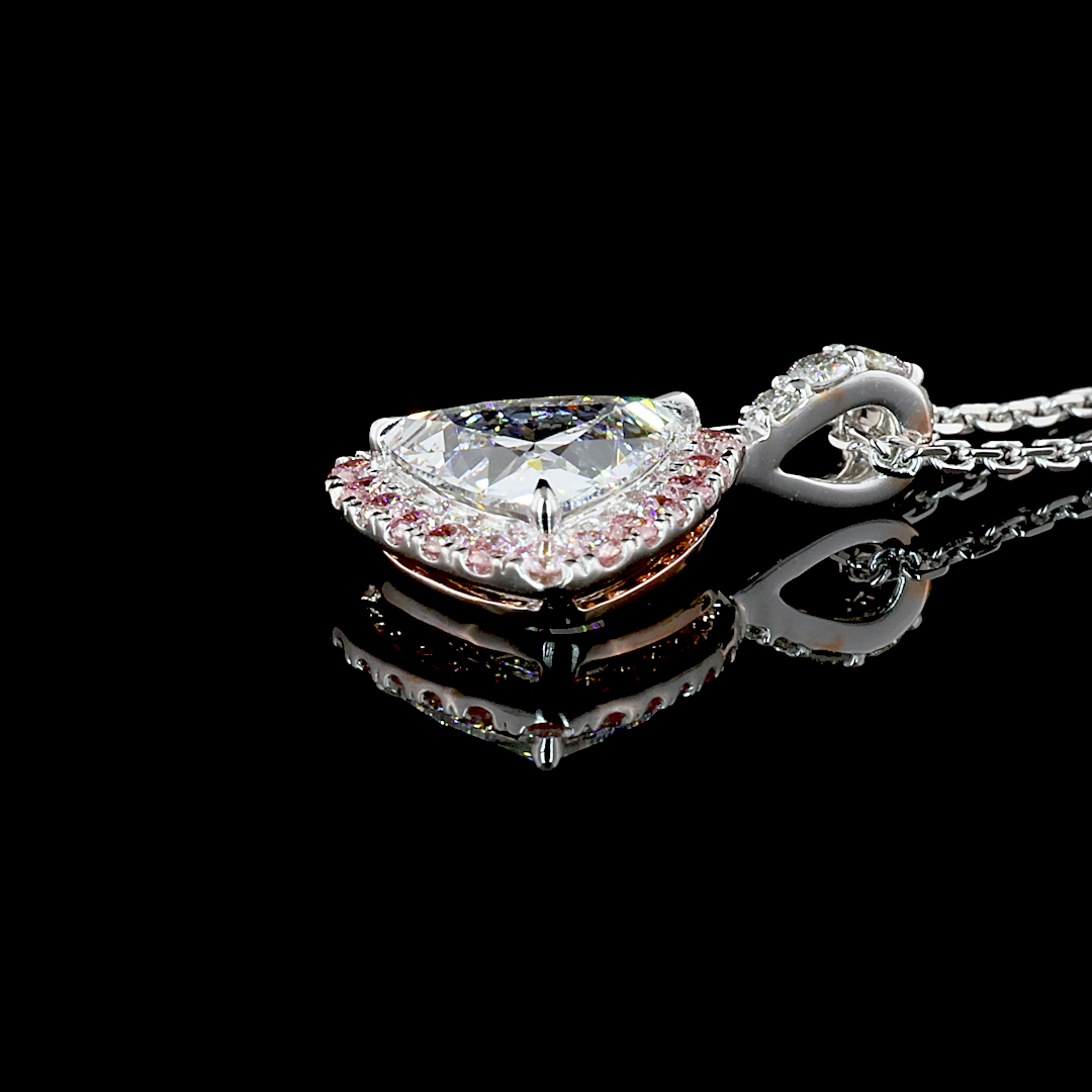 1.31 CT Triangle Lab Grown Diamond Halo Pendant in 14K White Gold – detail