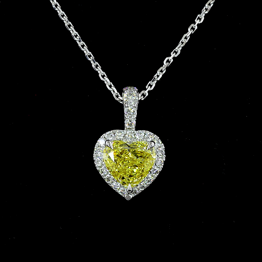 1.27 CT Heart Lab Grown Diamond Halo Pendant in 14K White Gold – close-up